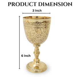 NARRY CRAFT Solid Brass Vintage Chalic Goblet Medieval Handmade Decorative Wine Glass Communion Cup with Royal Embossed Design 1Pcs Roman Chalice
