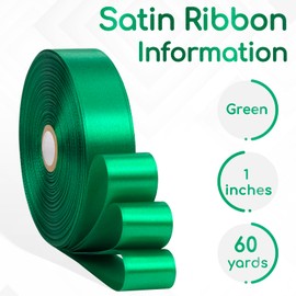Aoropo Green Satin Ribbon 1 Inch, 60 Yards Green Fabric Ribbon for Hair, Crafts, Graduation Wreaths, Flower Bouquet, Gift Wrapping, Invitation Cards, Christmas