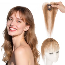 SEGO Clip in Bangs Real Human Hair Toppers with Bangs, 360°3D Cover Wispy Bangs, Hair pieces for Women -06 Light Brown
