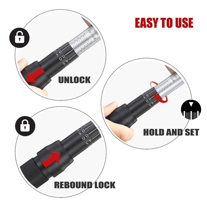 ARUCMIN 3/8-Inch Drive Click Torque Wrench (10-100 ft.-lb./15-135 Nm) Dual-Direction