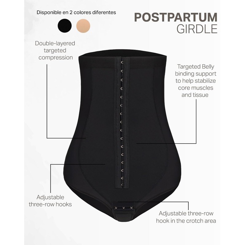 MISTY PHASES Postpartum Girdle Adjustable Compression Panties Style (Black, M)