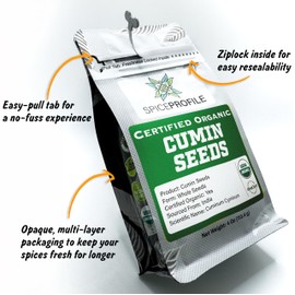 Spice Profile | USDA Certified Organic Cumin Seeds (Whole) | Resealable 4oz Pouch | Best for Tempering, Cooking, Spice Blends & Seasonings | Organic Jeera