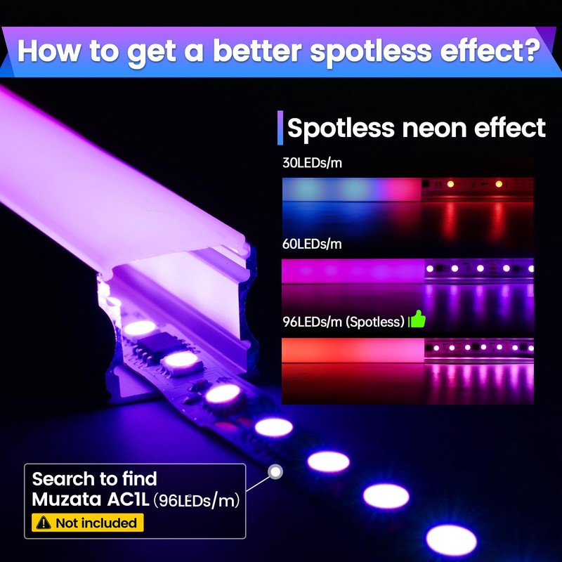 Muzata 6Pack 3.3FT/1M Deeper Spotless LED Channel System with Milky