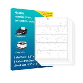 100 Pcs Water Bottle Labels 8.2x2 inch Printable Glossy White Waterproof Vinyl Sticker Labels for Inkjet or Laser Printer