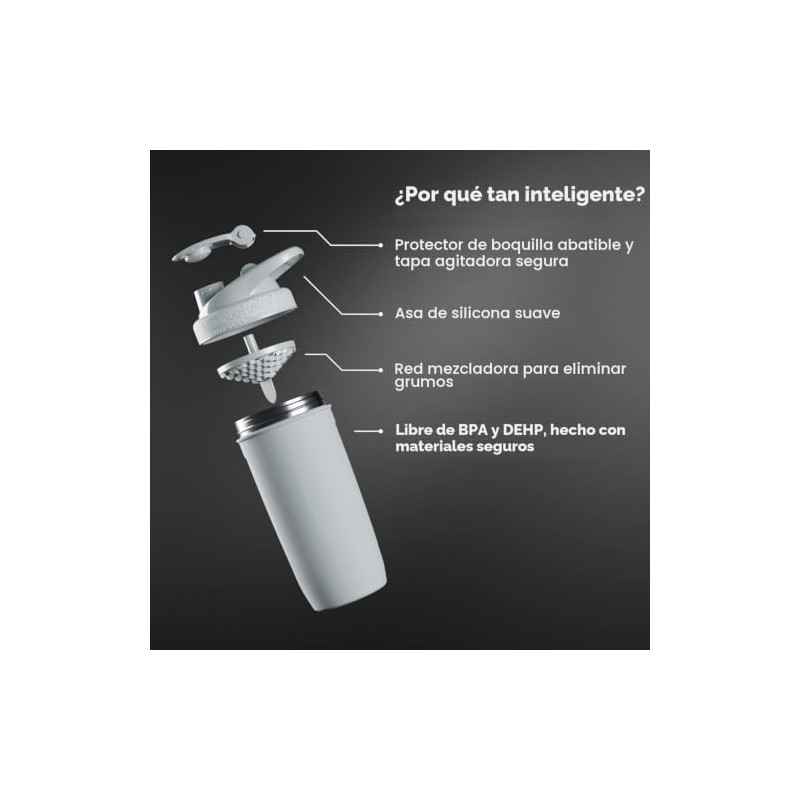 SmartShake Botella Mezcladora de Acero en Líquido, 900 ml para