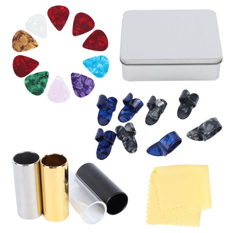 Guitar Accessories Kit 10 Celluloid Pick 4 Guitar Slider 8