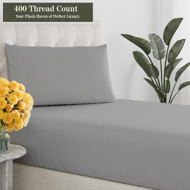 Twin XL Sheets Set, 400 Thread Count Bed Sheets Set Twin XL Size, 100% Egyptian Cotton Twin Extra Long Sheets, 16" Deep Pocket, 3 Pc Luxury Sateen Sheets, Extra Long Twin Sheets for Dorm - Light Grey