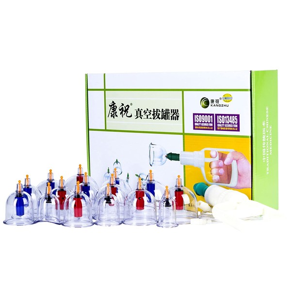 Kangzhu Cupping Therapy Equipment Set with pumping handle 15 Cups & English Manual