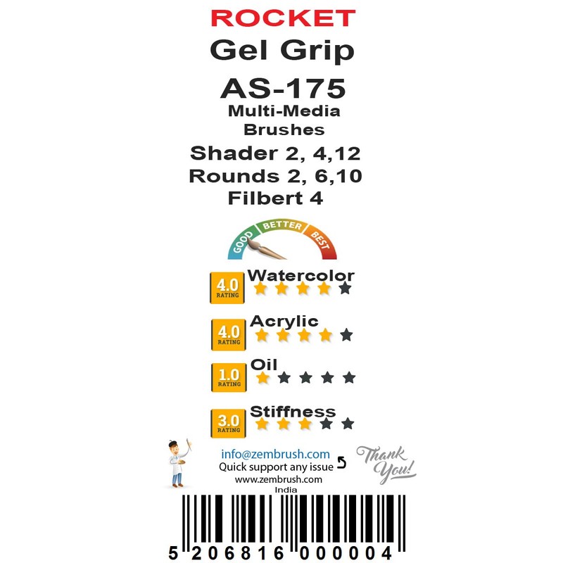 Rocket Gel Grip Acrylic Short Handle 7 Pcs Starter Artist