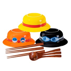 Straw Hat Ramen Bowl (Ceramic Bowl + Wooden Spoon + Chopsticks) for Anime Fans