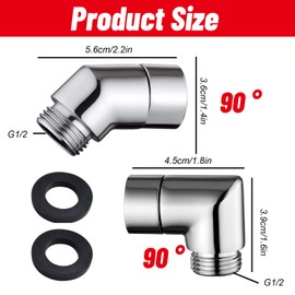 Oiieco Angle Piece for Hand Shower Set, 1 Hand Shower Adapter 90 Degrees, 1 Hand Shower Adapter 135 Degree with Washers Adapter 1/2 Inch for Hand Shower Filter Connection (Silver)