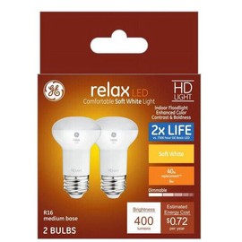 GE Relax LED 2-Pack 40 Watt Equivalent (6 watt LED), Dimmable, Soft White R16