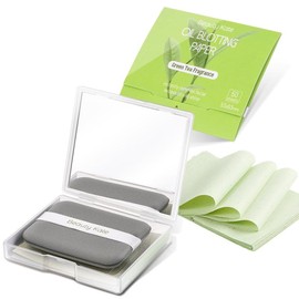 Oil Blotting Sheets for Face, Blotting Paper For Oily Skin Green Tea 100 sheets with Portable Mirror Case & Makeup Puff, Oil Absorbing Sheets For Face - Color: Bamboo Charcoal, Size: 600 Count (Pack of 1)
