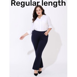 FOREYOND Womens Plus Size Yoga Pants High Waisted Stretch Casual Pants Bootcut Flared Tummy Control with Front & Back Pockets Black