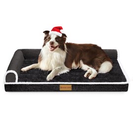 Patas Lague Orthopedic XL Dog Bed for Large Dogs 42''X28'', Waterproof Comfortable L Shaped Big Large Dog Sofa Pet Bed with Removable Washable Cover, Non-Slip Soft Warm Pet Bed Sleep Mat, Black