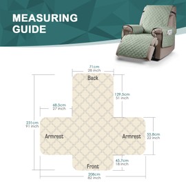 Ruaozz 100% Waterproof Recliner Chair Cover Non-Slip Oversized Reclining Cover for Large Recliner Chair Washable Chair Seat Cover with Elastic Straps for Kids, Dogs, Pets (Sage Green, 28'')