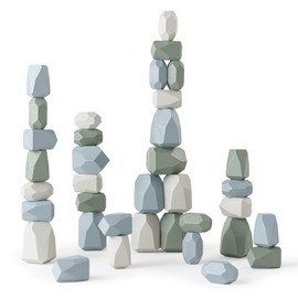 Comfy Cubs Stacking Rocks 36 Pieces, 36 Months+, Educational Toddler Stacking Blocks, Promotes Imagination, Balance & Fine Motor Skills - Wooden Rocks Sensory Toys Gift for Kid, Boy Pack