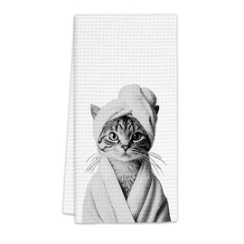 FIicy Cat Bathroom Decor Hand Towels, Funny Cat Hand Towel, CatLover Gifts for Women Decorative HandTowels for Bathroom, CatBathroom Accessories Decor, FunnyCat Bathrooms Washroom Decor(16x24 Inch)