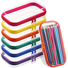 Sanwuta 6 Pcs Clear Hard Zipper Case Pencil Pouches Hard Plastic Zipper Pouches Makeup Bag Transparent Cases for Snacks Plastic Storage Organizer Box for Travel