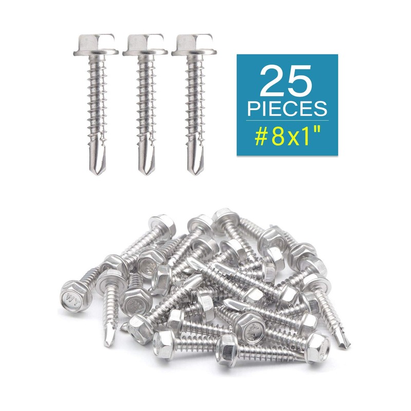 IMScrews 25pcs #8 x 1" Stainless Hex Washer Head Self