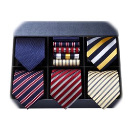 HISDERN TA5-01S Set of 5 Ties and Pocket Squares for Business Use, Luxury Gift Box, Choose from 17 Patterns, Job Hunting, Weddings, Gift for Father’s Day