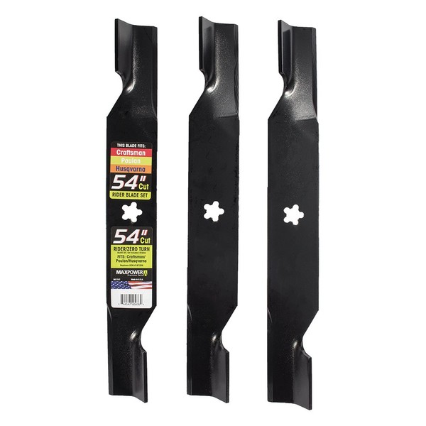 MaxPower 561747B 3 Blade Set for Many 54 in. Cut Craftsman, Husqvarna, Poulan Mowers Replaces OEM #'s 187256 and 532187256,yellow