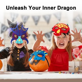 iROLEWIN 12 Pack Felt Dragon-Masks for Kids Party-Favors Toys Dinosaur Dress-Up-Costumes Boys Girls Christmas Birthday Gifts