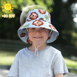 XYIYI Baby Toddler Children Cotton Sun Hat Fishing Hat with Neck Flap, Blue Lion