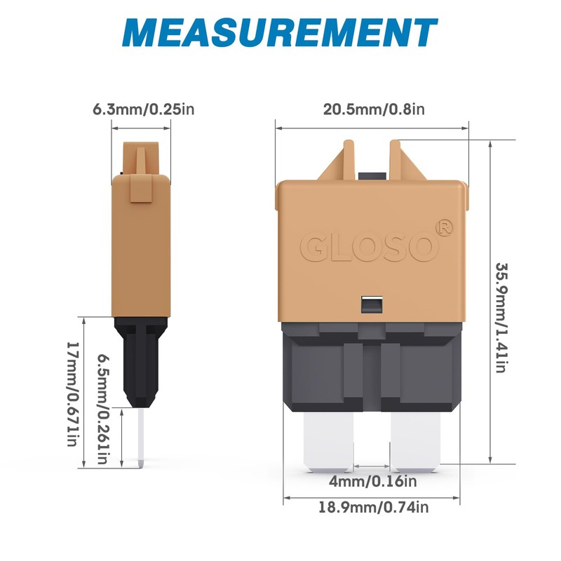 GLOSO Circuit Breakers E39 Manual (T3) Reset Low Profile ATC/ATO