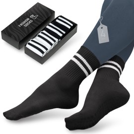 POWER STEP Pilates Yoga Grip Socks for Women Non Slip Cotton Crew Socks for Barre Ballet Dance Workout and Home, 4 Pairs Black and White