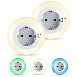 Brandson Brandson - 2 x Nachtlicht fr die Steckdose - LED Nachtlampe mit D?mmerungssensor und Helligkeitssensor - Auto ON OFF - Orientierungslicht 3 Farben Warmwei? Blau Grn - Kinder Erwachsene Senioren