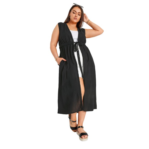 Yours Curve Crinkle Linen Kimono - Women's - Plus Size