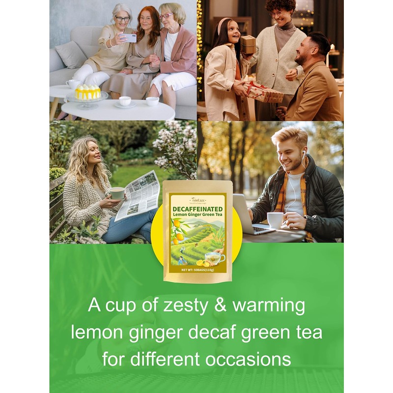 TeeLux Lemon Ginger Decaf Green Tea, Smooth Decaffeinated Green Tea