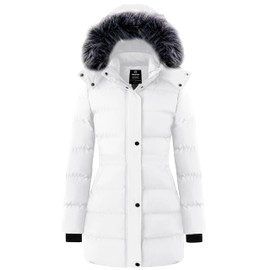 wantdo Women's Winter Parka Jacket Winter Coats Hooded Puffer Jacket White XL