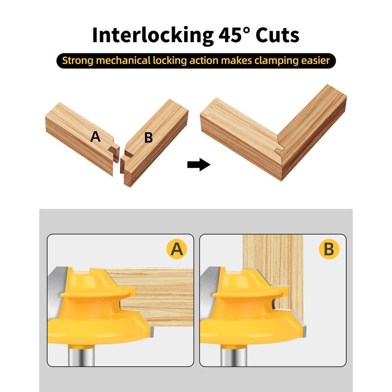 Router Bits, Allmake 3pcs Lock Miter Router Bits 1/2 Shank,