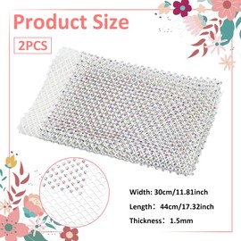 MAYJOYDIY 2pcs 44×30cm Iron on White AB Color Rhinestone Fabric Stretchy Mesh Sparkling Stretch Rhinestone Mesh for DIY Dress Netting Clothes Bag Party Decorations