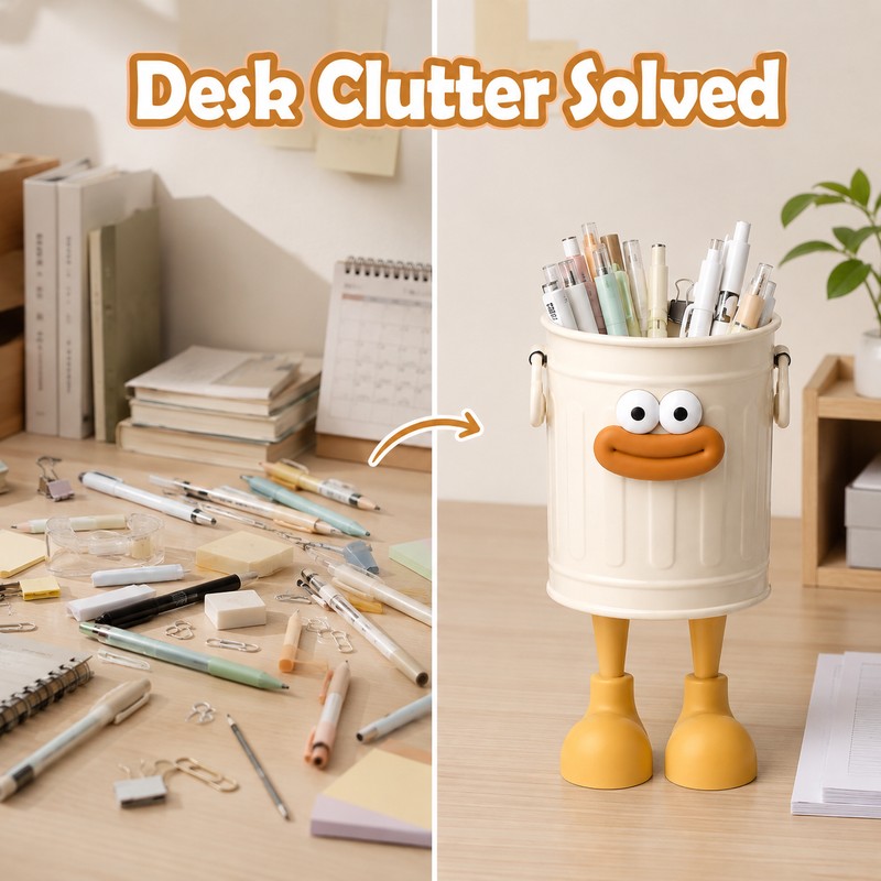 Cartoon Pen Holder for Desk Organization - ABS Stationery Storage