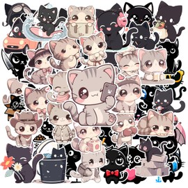 ZyvSyldrin 50PCS Cute Cat Stickers for Kids Girls Teen Adults, Kawaii Kitten Stickers, Waterproof Vinyl Cartoon Cat Decals for Water Bottle, Laptop, Luggage, Scrapbook, Birthday Gifts