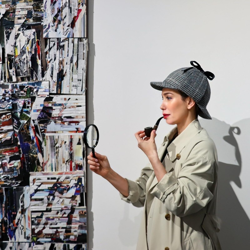 iovgm Classic Plaid Deerstalker Hat Detective Role-Playing Set Grey Plaid