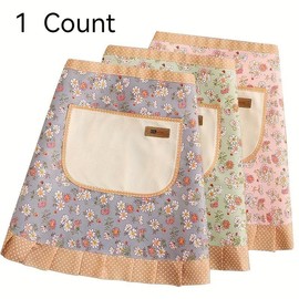Floral Pattern Apron with Pocket, 1 Count Waterproof & Oil-resistant Breathable Cooking with Hand Wipe Pocket Apron, Kitchen Apron for Women - Color: Pink, Specification: 1 Count
