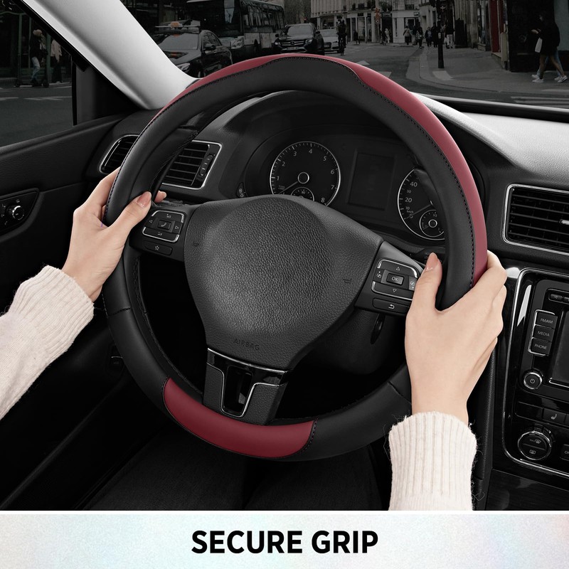 Road Comforts Steering Wheel Cover, Breathable Anti-Slip Leather Steering Wheel
