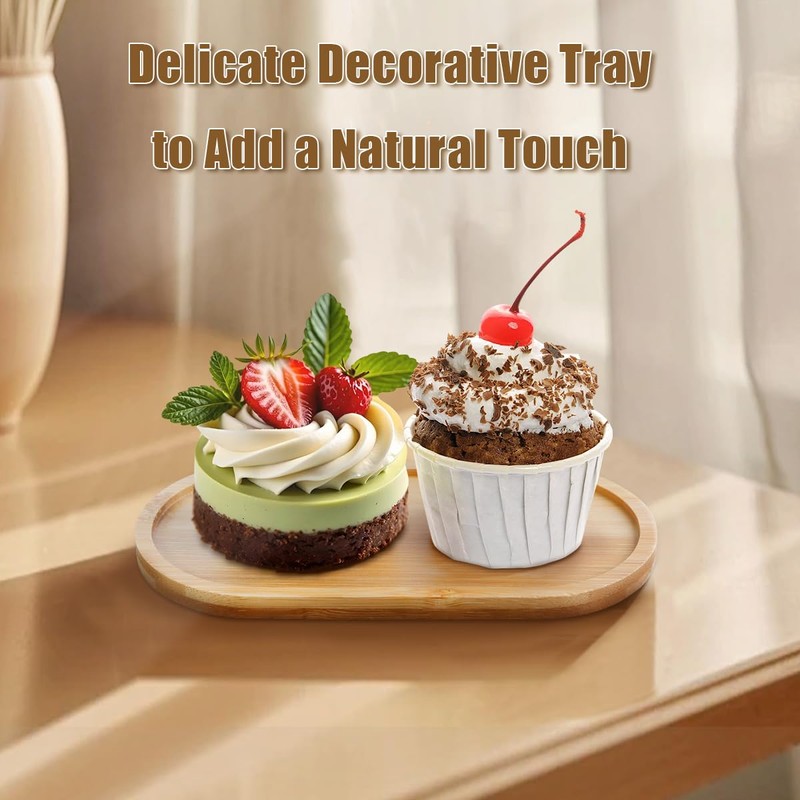 6 Pcs Bamboo Tray for Bathroom, Small Wooden Trays, Oval