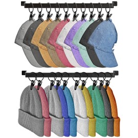 YEAVS Hat Rack for Wall Baseball Cap Set of 2, Metal Hat Hanger with Hooks, Wall Mount Cowboy Hat Storage Display Sock Scarf Organizer for Door Closet Entryway Bedroom