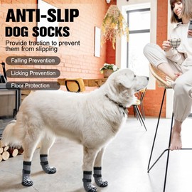 BEAUTYZOO Anti-Slip Dog Socks,Dog Shoes for Hot/Cold Pavement,Paw Protectors with Grips 3 Pairs for Puppy Small Medium Large Senior Old Dogs,Dog Socks to Prevent Licking and Hardwood Floor Protection