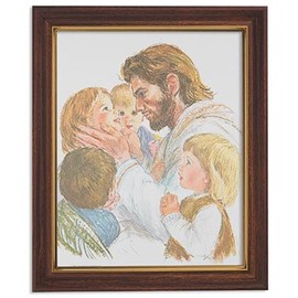 Gerffert Collection Jesus Christ with Children Framed Portrait Print, 13 Inch (Wood Tone Finish Frame)