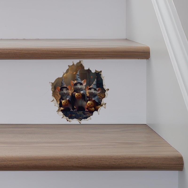 Trick or Treat Witch Mice in Mouse Hole Decal -