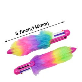 Maydahui 20 Pcs 6-in-1 Multicolor Fluffy Retractable Ballpoint Pens 6 Colors Shuttle Rainbow Plush 0.5 mm Pom Pom Pens for Student Teacher Office School Supplies Carnival Party Favors