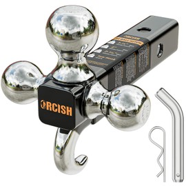 ORCISH Trailer Hitch Tri-Ball Mount with Hook & Pin, Chrome Trailer Ball Sizes 1-7/8", 2" & 2-5/16", Fit 2 Inch Hitch Receiver, 10,000 LBS Max Towing for RVs, SUVs, ATVs & Trucks