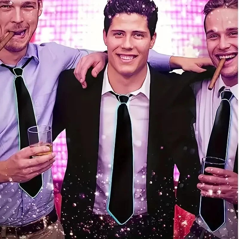 Unbranded Glowing Tie Men Wire Neon LED Luminous Neck-Tie Party