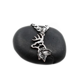 Engraved Buck and Bass Fish Necklace, Hunting Jewelry, Gifts For Him, Hunters Gift, Hand Cut Coin, By NameCoins